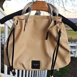 VICTORIA'S SECRET BARE CINCH TOP FAUX LEATHER PURSE TOTE NEW